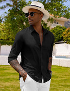 CB-COLEBROOK Mens Long Sleeve Button Down Shirts Casual Cotton Linen Shirts Summer Beach Shirt for Mens Top (in, Alpha, L, Regu