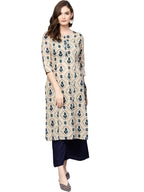 Rytras Women'S Cotton Printed Straight Kurta And Pant Set(Beige,S)