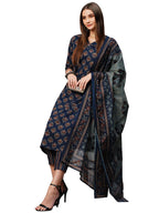 ANNI DESIGNER Womens Cotton Blend Straight Printed Kurta with Pant & Dupatta (Bagwara Blue-KBV_XXL_Blue_XX-Large)
