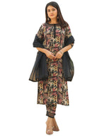 ANNI DESIGNER Womens Rayon Blend Printed Straight Kurta with Pant & Dupatta (Keech Black_M_Black_Medium)
