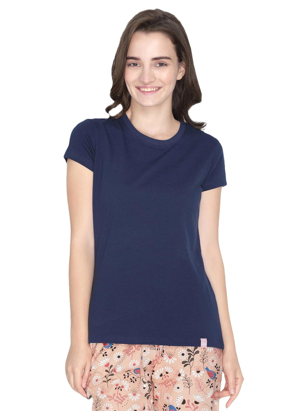 Lyra 401 Navy Blue Half Sleeve Round Neck Regular Fit T-Shirt For Women