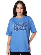 Bewakoof Heavy Duty 1.0 Womens Typography Oversized Fit Half Sleeve Round Neck Cotton Terry T-Shirt_1004231_Blue_S