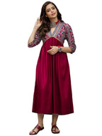 GoSriKi Womens Viscose Rayon Maroon & Grey Printed Flared Kurta (RUH-Maroon-Dress_XL-GS_Maroon_X-Large)