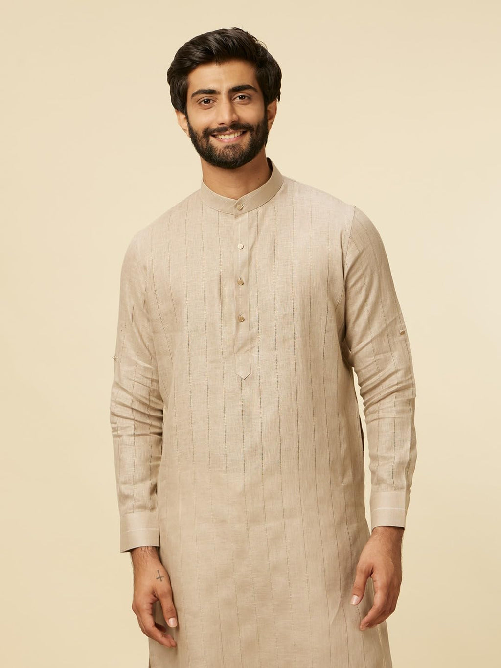 Manyavar Walnut Linen Plain Kurtas