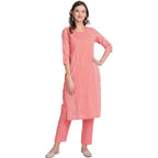 Anubhutee Women'S Cotton Pink Gota Patti Work Ethnic Motifs Printed Straight Kurta Suit Set With Pants