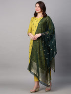Anni Designer Women'S Cotton Blend Embroidered Straight Kurta With Pant & Dupatta (Woro)