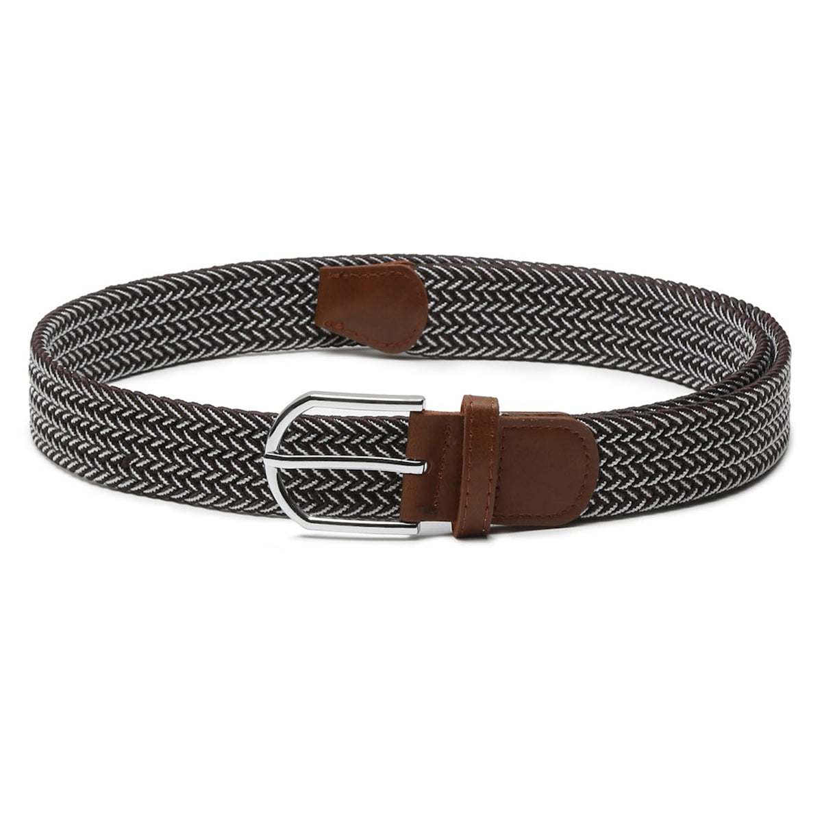 Mutaqinoti MenS Brown And White Stretchable Braided Belts For Men And Women Woven Belt With Leather Ends (2634 Inch Waist) (Be 26-34