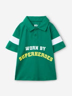 The Souled Store Superhero Boys Short Sleeves Collared Neck Green Graphic Printed Cotton Polo T-Shirts (2-8 Yrs)