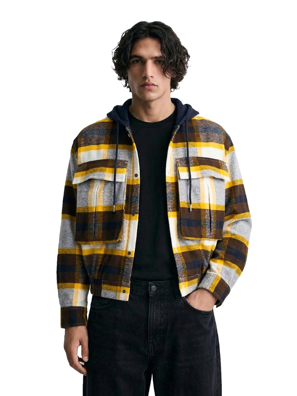 The Indian Garage Co Mens Boxy Fit Checkered Hooded Full Sleeves Street Hoodie