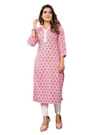 Rangita Pink Cotton Calf Length Embroidered Straight Kurti | Kurta For Women_Xl