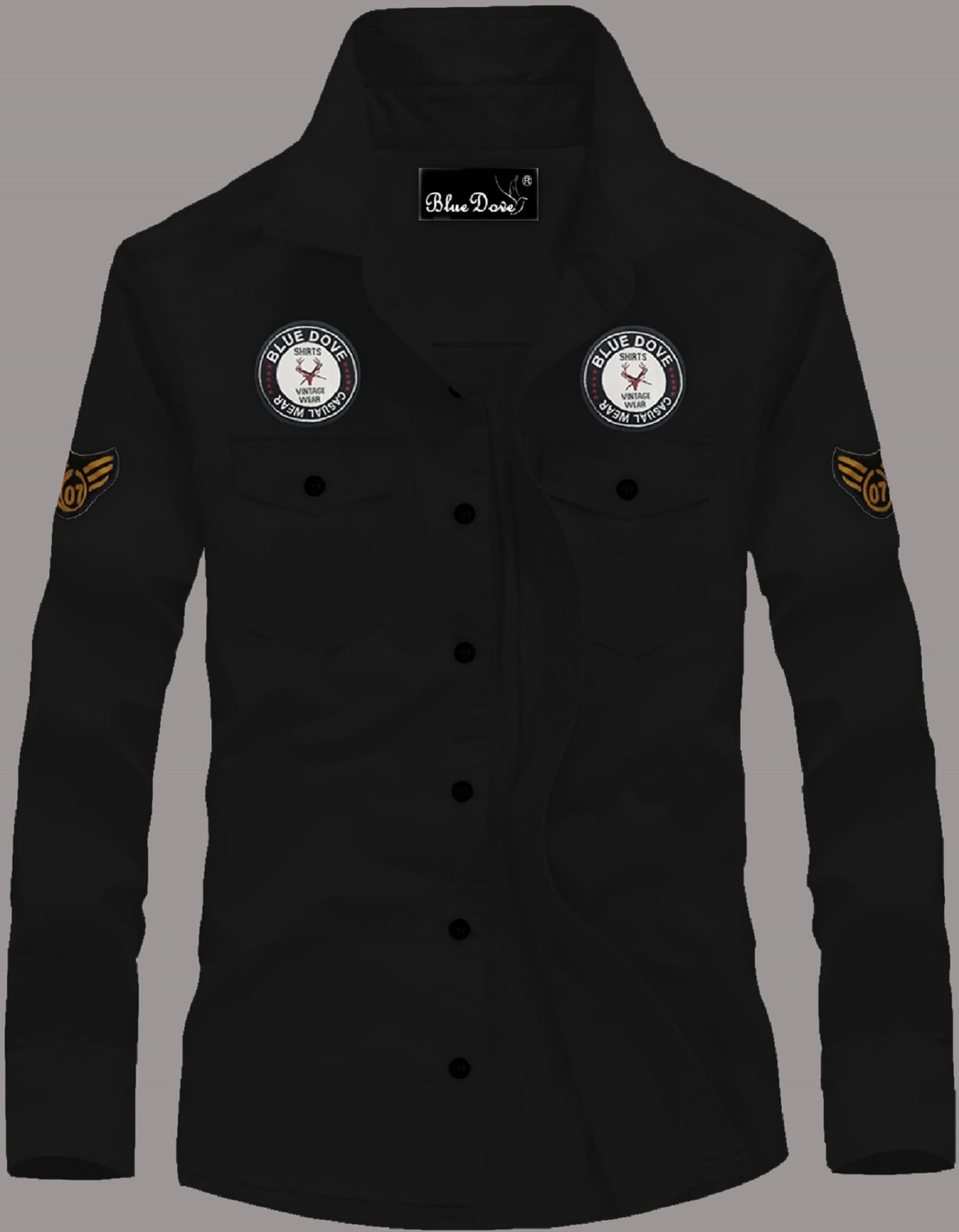 Kadiyu MenS Cotton Blend Shirt With Pockets Full Sleeves Round Collar Neck Botton Down Closure Solid Pattern Relaxed Fit And St