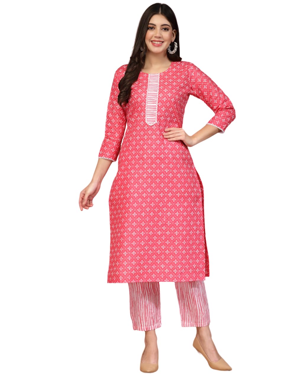 LookMark Womens Trendy Printed Cotton Blend Straight Kurta Pant Set||AZ-LM-P1-KS2100-XL Dark Pink