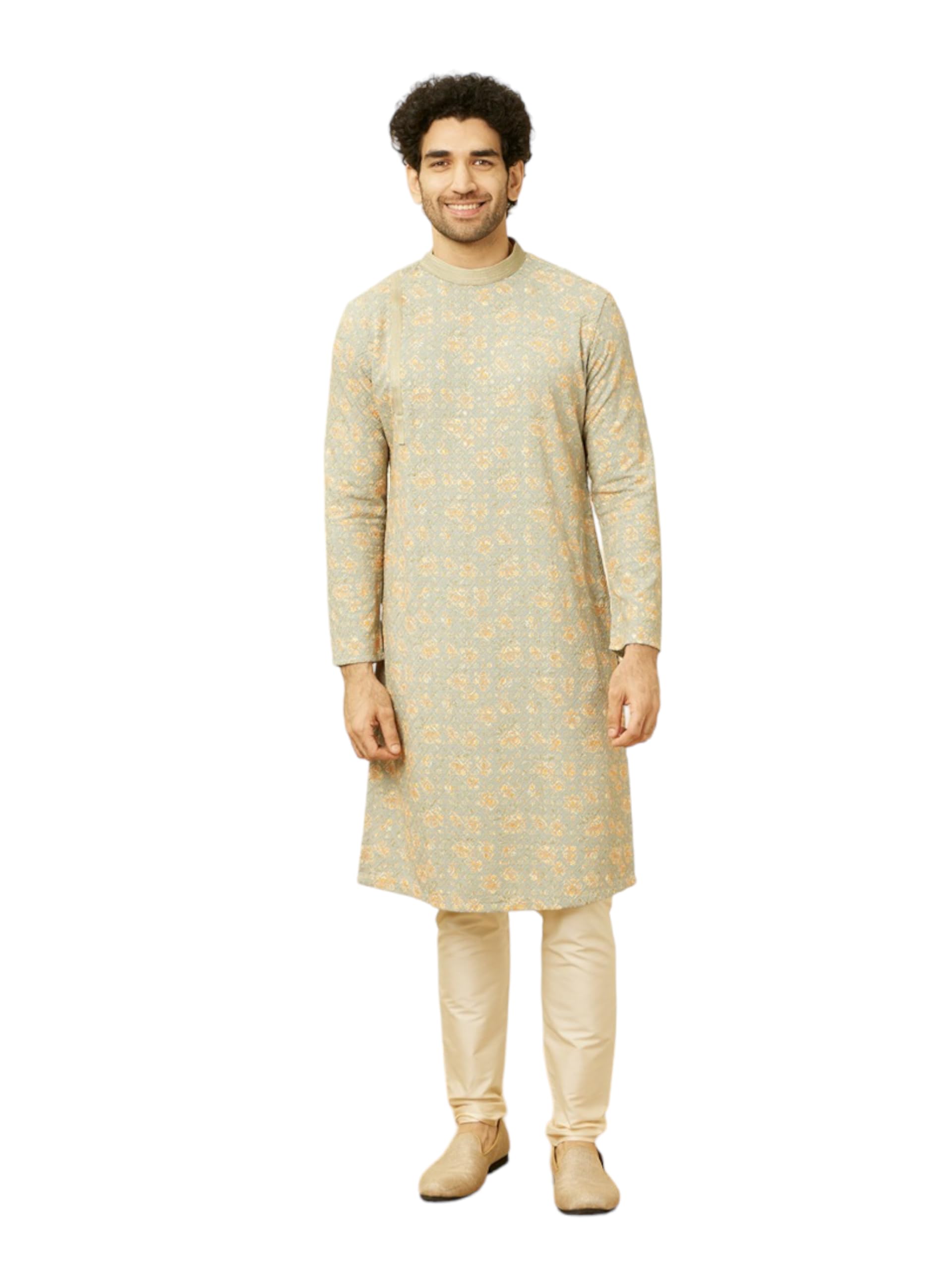 Manyavar Mens Green Viscose Kurta Pyjama Set