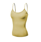 Emmalise Women's Camisole Built in Bra Wireless Fabric Support Short Cami (3Pk Black, Khaki, Navy, Large)