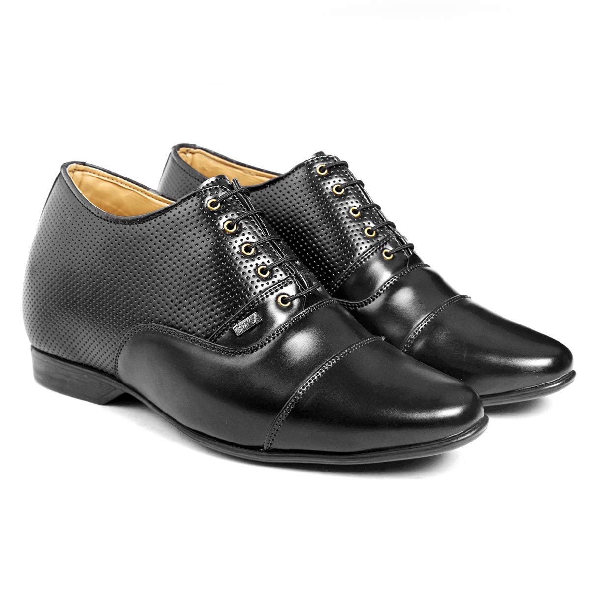 YUVRATO BAXI Mens Black Faux Leather Material 9 cm (3.5 Inch) Height Increasing Formal Dress Derby LaceUp Shoes 7