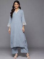 Varanga Women Thread Embroidered Organza Detailed Kurta Set  Elegant, Sophisticated, And Traditional Ethnic Wear