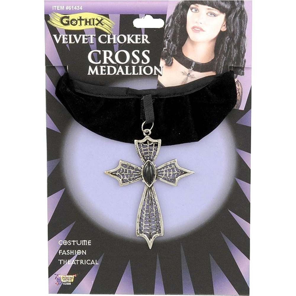 Velvet Choker-Cross Costume Medallion