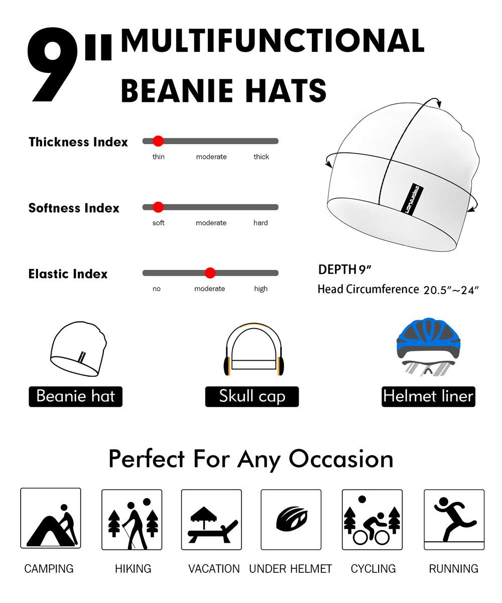 EMPIRELION 9 Multifunctional Lightweight Beanies Hats Snug Fitting, Running Skull Cap Helmet Liner Sleep Caps for Men Women (Mid