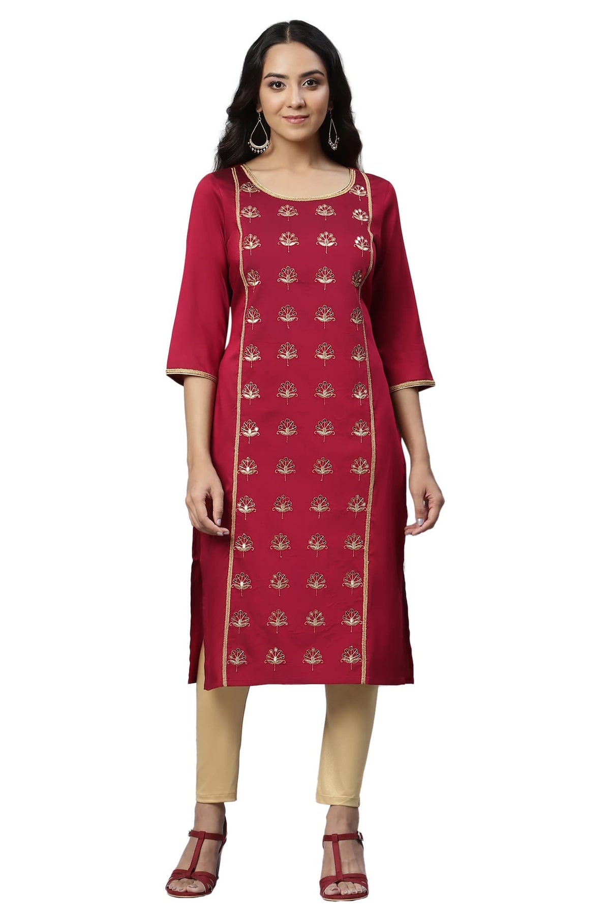 Aurelia Women Red Viscose Blend Solid Straight Kurta_22AUA13481-703703_S