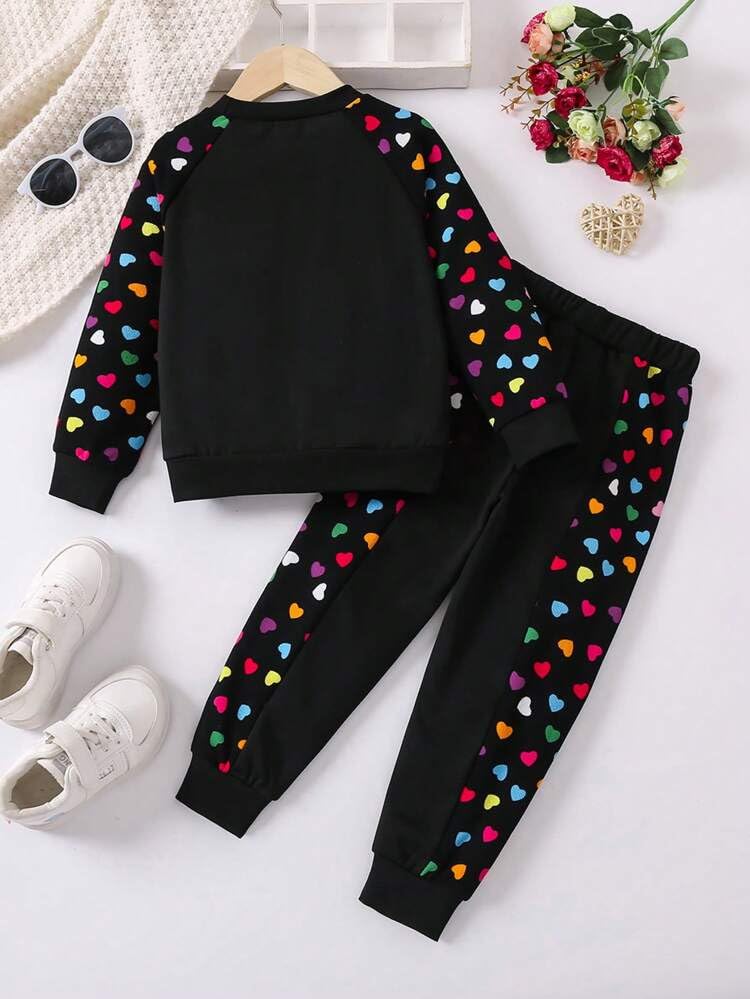 TAGAS Girls 2 Piece Outfits Heart Print Long Sleeve Crewneck |||| Two-Piece Set FOR GIRLS ||girls dress||(GTP-75)