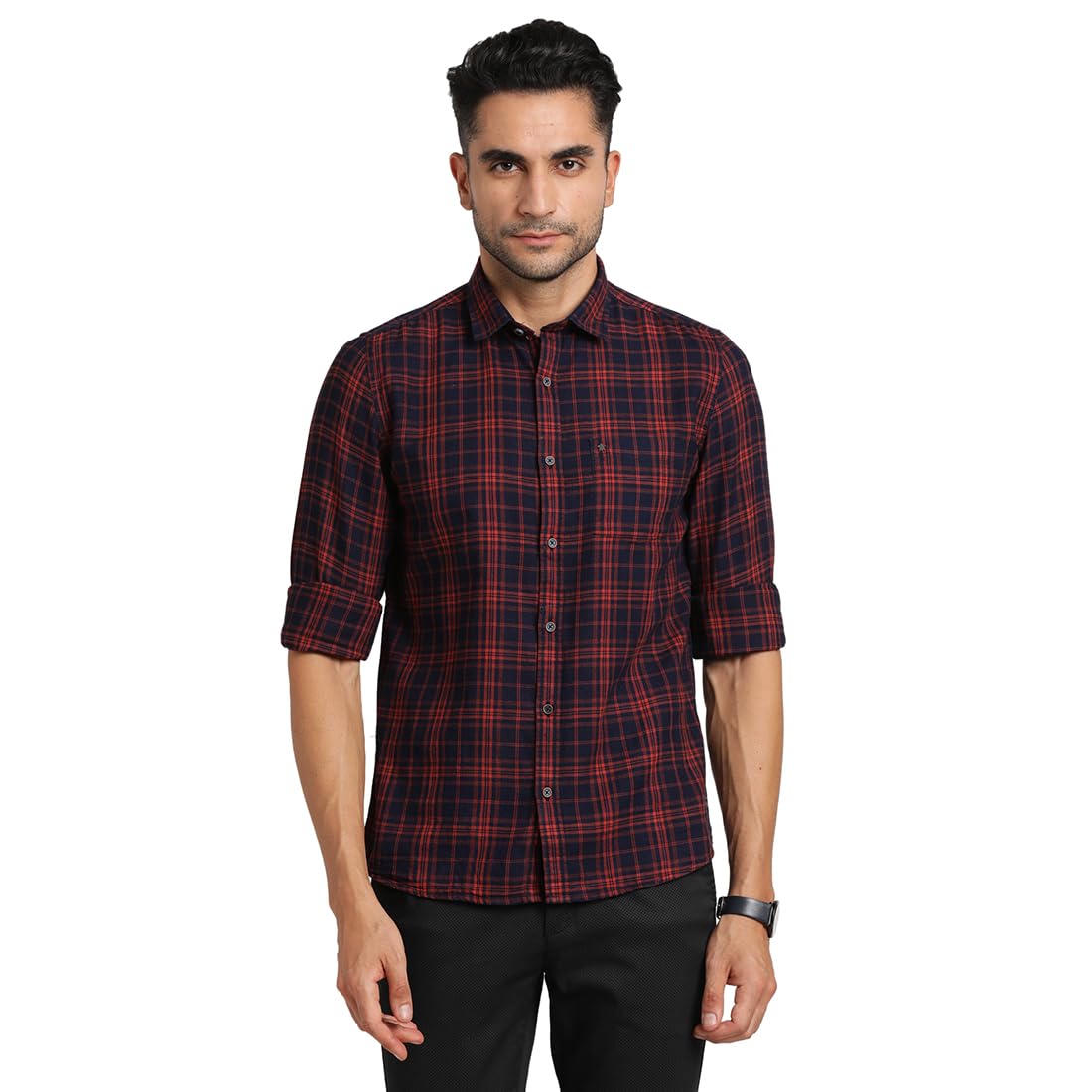 Turtle Men 100% Cotton Indigo Black Checkered Slim Fit Full Sleeve Casual Shirt