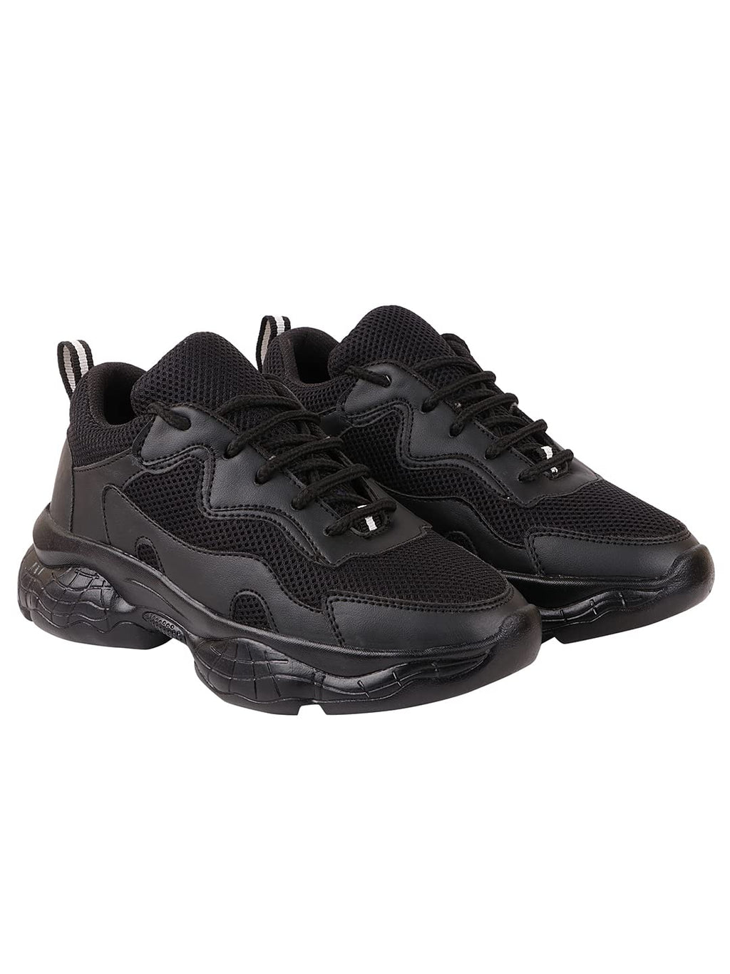 Shoetopia Womens Block Heel Sneakers Black (8 UK)