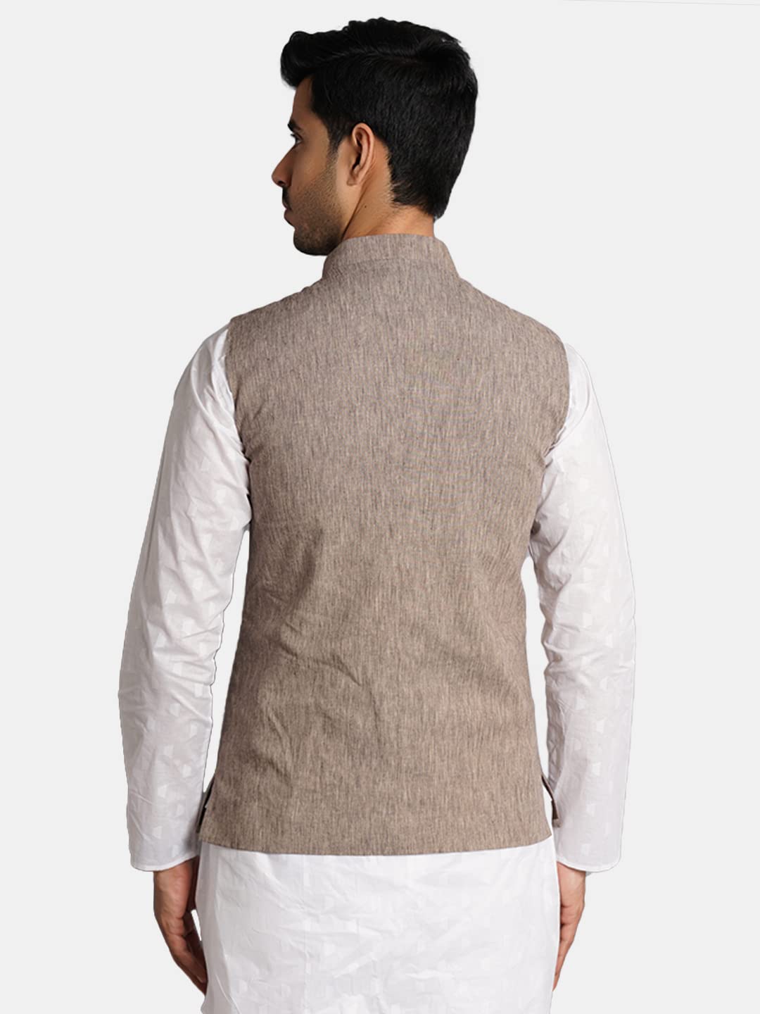 Wintage Cotton Brown Solid Modi Nehru Jacket: Medium