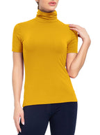 Women's Mock Turtleneck Top Short Sleeve Lightweight Active T-Shirt Mustard Medium