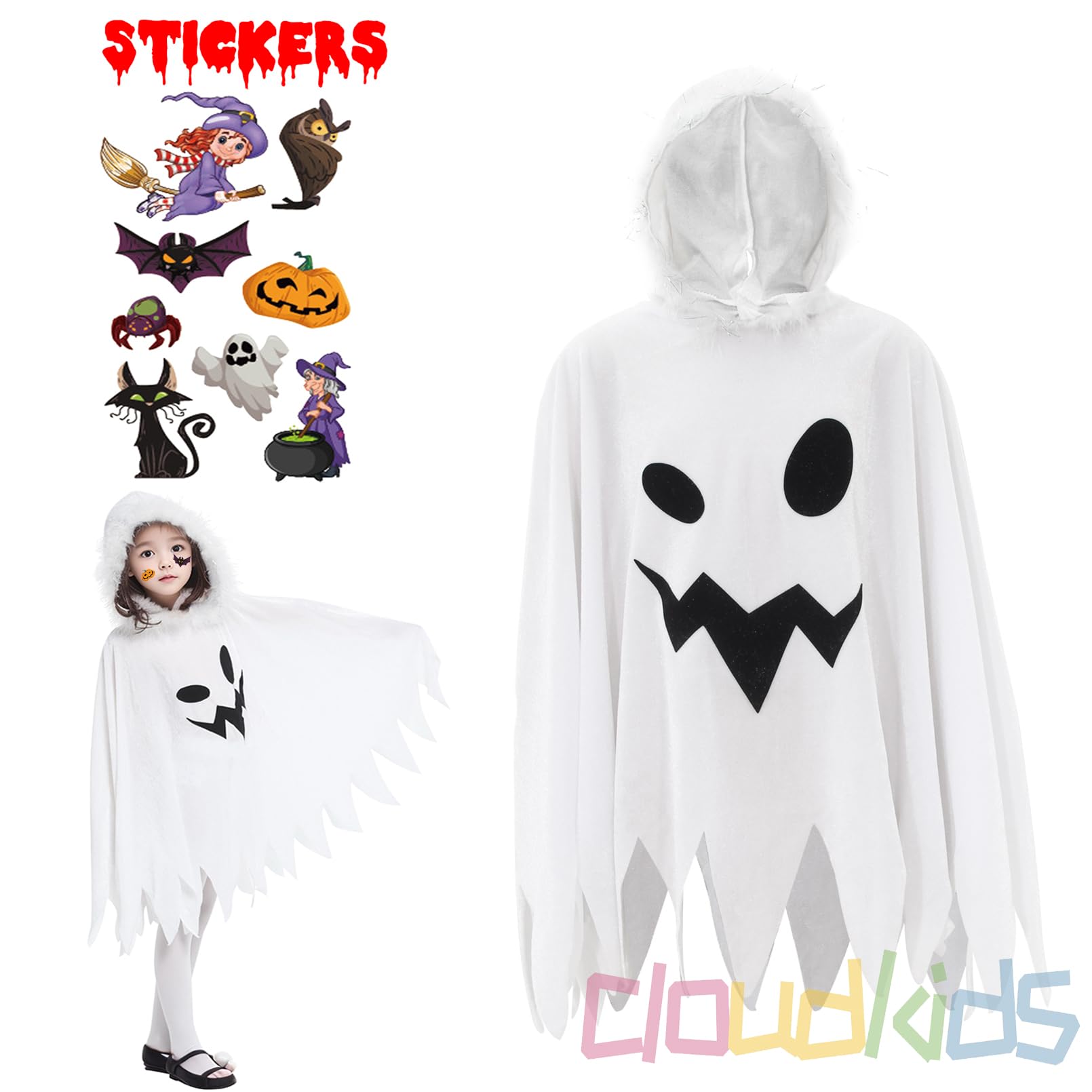 Cloudkids Girls Halloween Costumes Ghost Scary Fancy Dress 7-9 Years