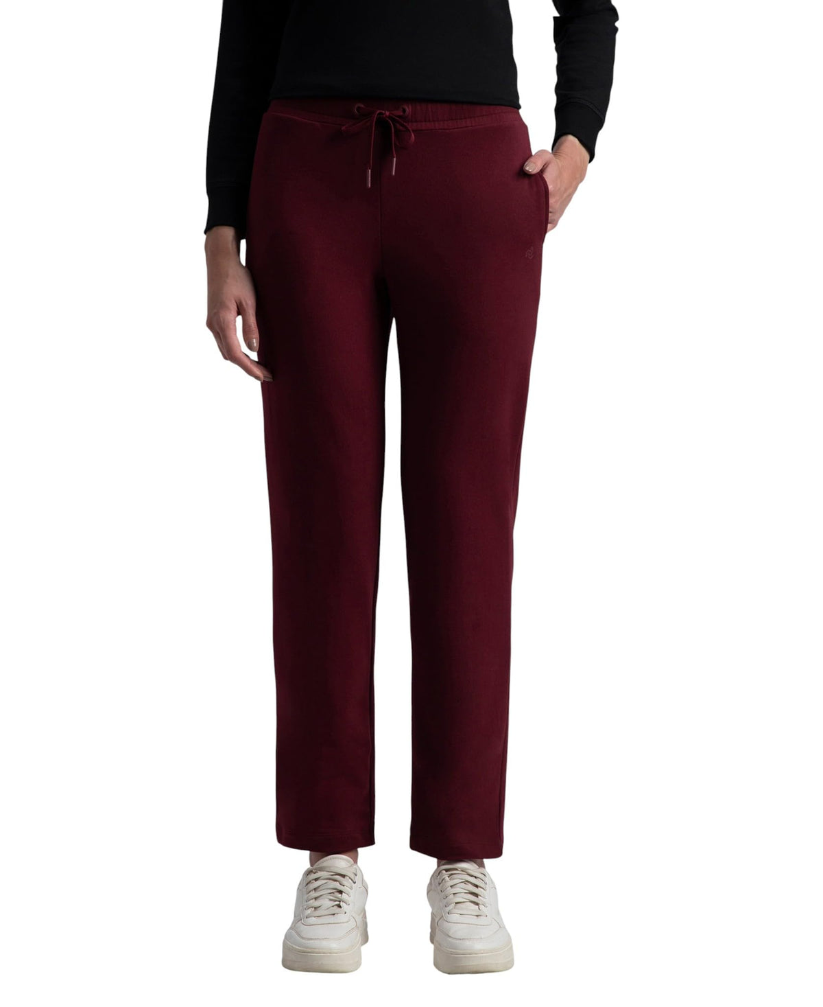 Jockey Aw60 WomenS Super Combed Cotton Elastane Stretch French Terry Straight Fit Trackpants With Side Pockets_Tawny Port_L
