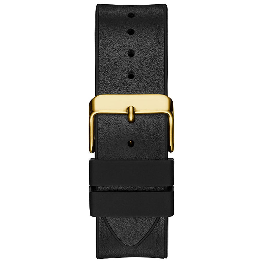 GUESS Men's Trend Multifunction 43mm Watch - Black & Gold-Tone Dial with Gold-Tone Polycarbonate Case & Flex Leather/Silicone St