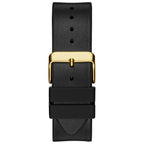 GUESS Men's Trend Multifunction 43mm Watch - Black & Gold-Tone Dial with Gold-Tone Polycarbonate Case & Flex Leather/Silicone St