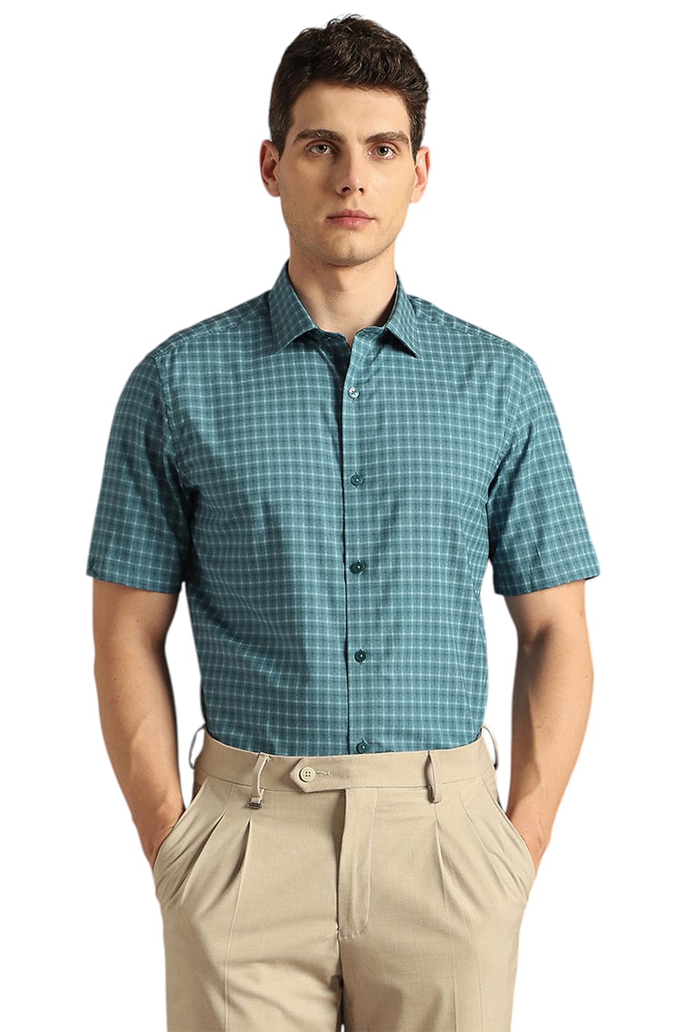 Men Light Blue Check Half Sleeves Formal Shirt