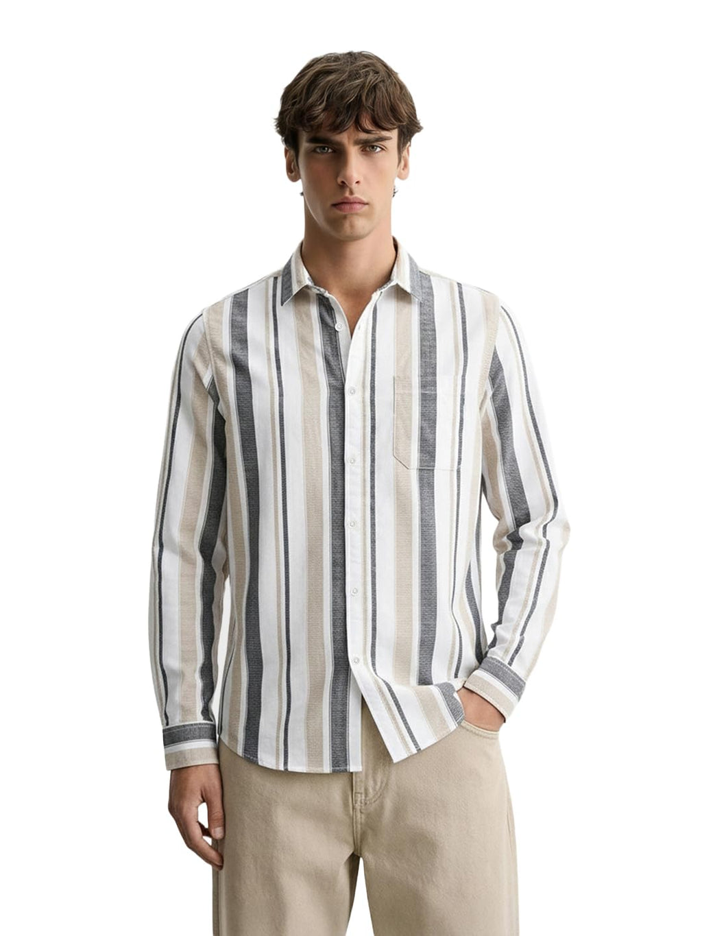 The Indian Garage Co Mens Slim Fit Striped Cutaway Collar Long Sleeves Shirt