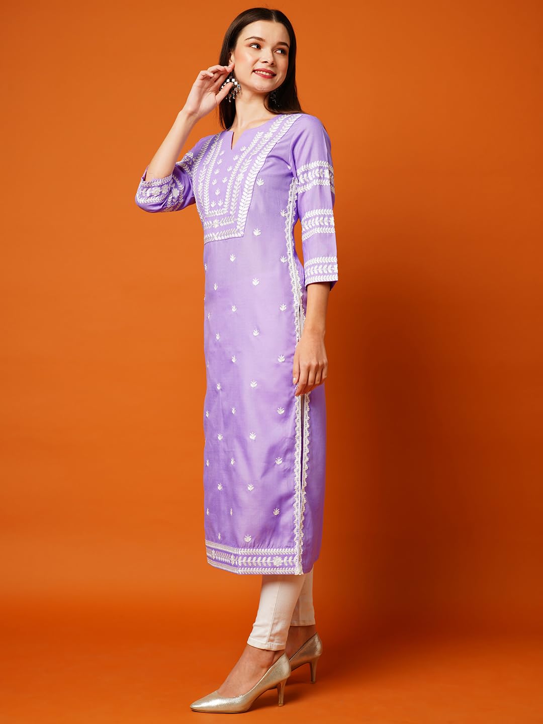 ANNI DESIGNER Womens Cotton Blend Chikankari Embroidered Straight Kurta (STHO-Purple-TNW_XL_Purple_X-Large)