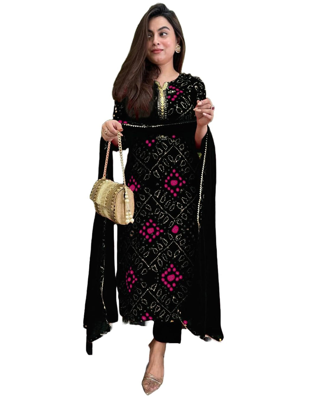 ANNI DESIGNER Womens Rayon Blend Floral Straight Kurta with Pant & Dupatta (TURAE-RED-G8S_Black_Large)