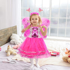 VOWOV Halloween Girls Dress Up Princess Fairy Costume Set with Dress, Wings, Wand and Headband for Children Ages 3-10