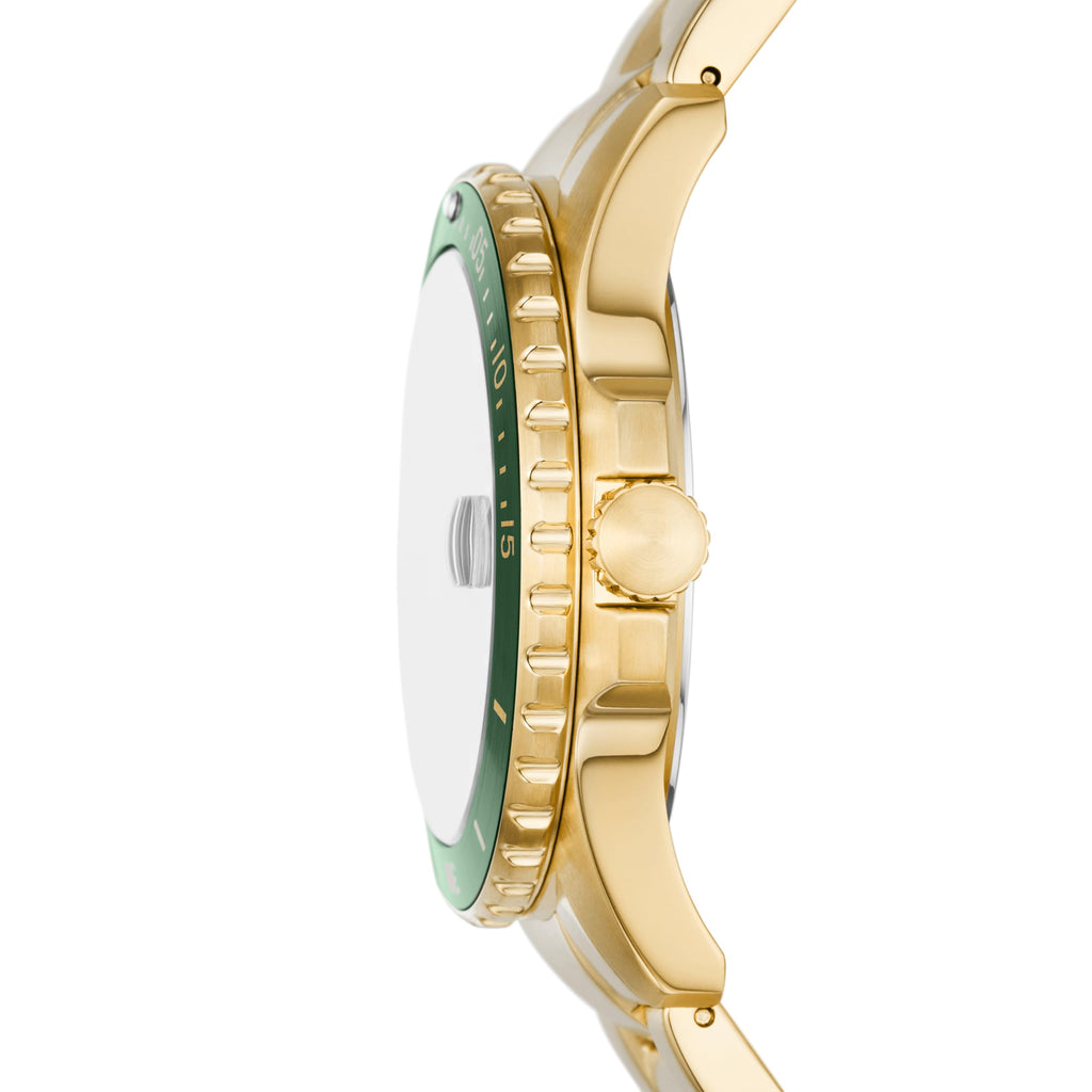 Fossil Men's Blue Quartz Stainless Steel Three-Hand Watch, Color: Gold/Green Taper (Model: FS6030)