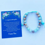 DOLON Blue Natural Stone Stainless Steel Heart Granddaugther Charm Bracelet Adjustable Jewelry Back to School Birthday Christmas