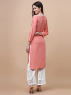 Gufrina WomenS Viscose Rayon Kurta & Palazzo Set With Notch Neck Chikankari Embroidery Work 3/4Th Sleeves Regular Fit And Calf