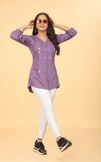 Kesudi WomenS Embroidered Regular Fit Tunic Shirt With Collar Neck - Full Sleeves - Elegant Button-Down Shirt For Office, Casua