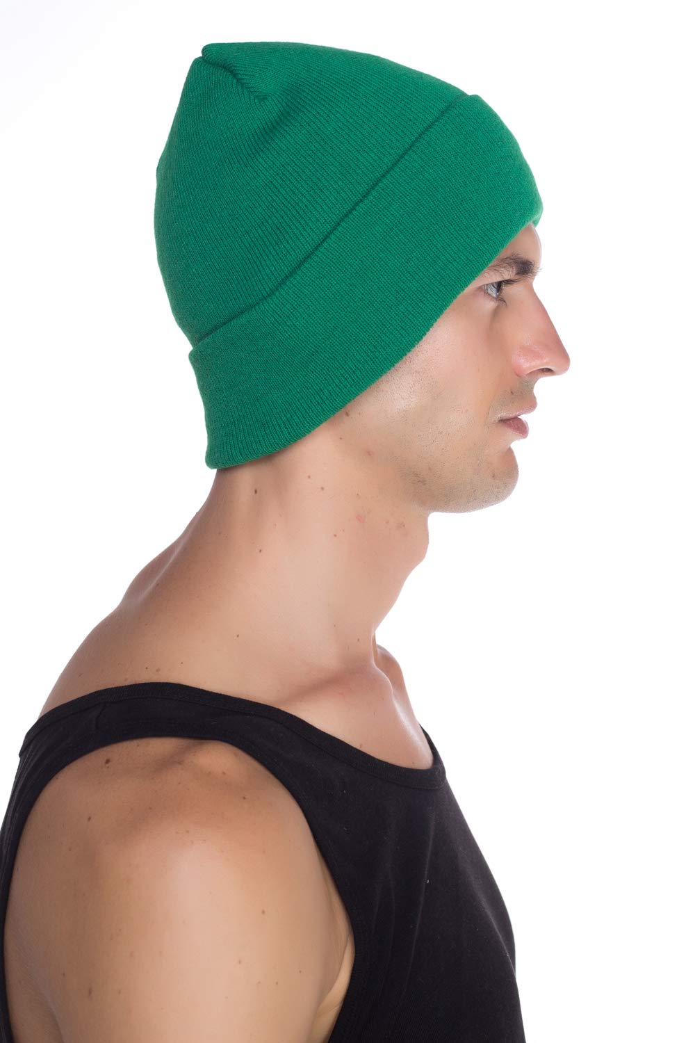 Top Level Unisex Cuffed Plain Skull Beanie Toboggan Knit Hat/Cap, Kelly Green
