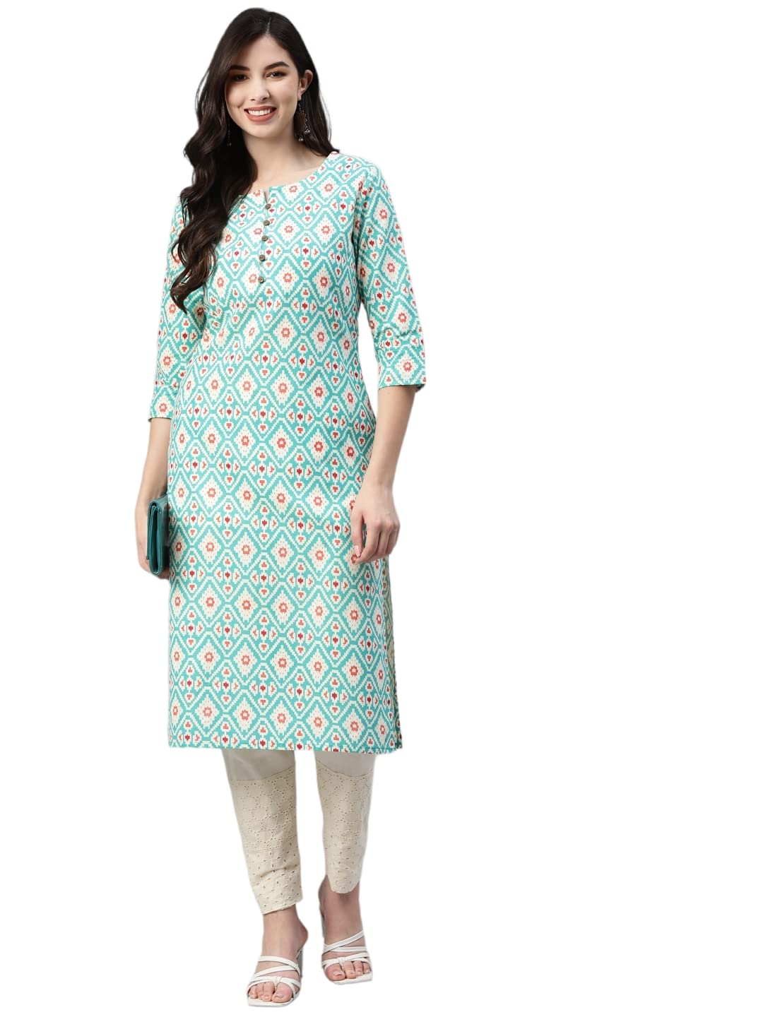 Aarika WomenS Cotton Regular Tunic Shirt (Kurti-W-Nm-A-110_Firozi_Xxxl)