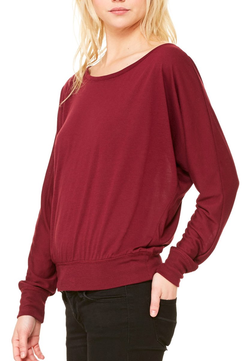 Ladies Flowy Long-Sleeve Off Shoulder T-Shirt - NEON PINK - S(D0102H7WVNJ)