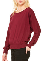 Ladies Flowy Long-Sleeve Off Shoulder T-Shirt - NEON PINK - S(D0102H7WVDJ)