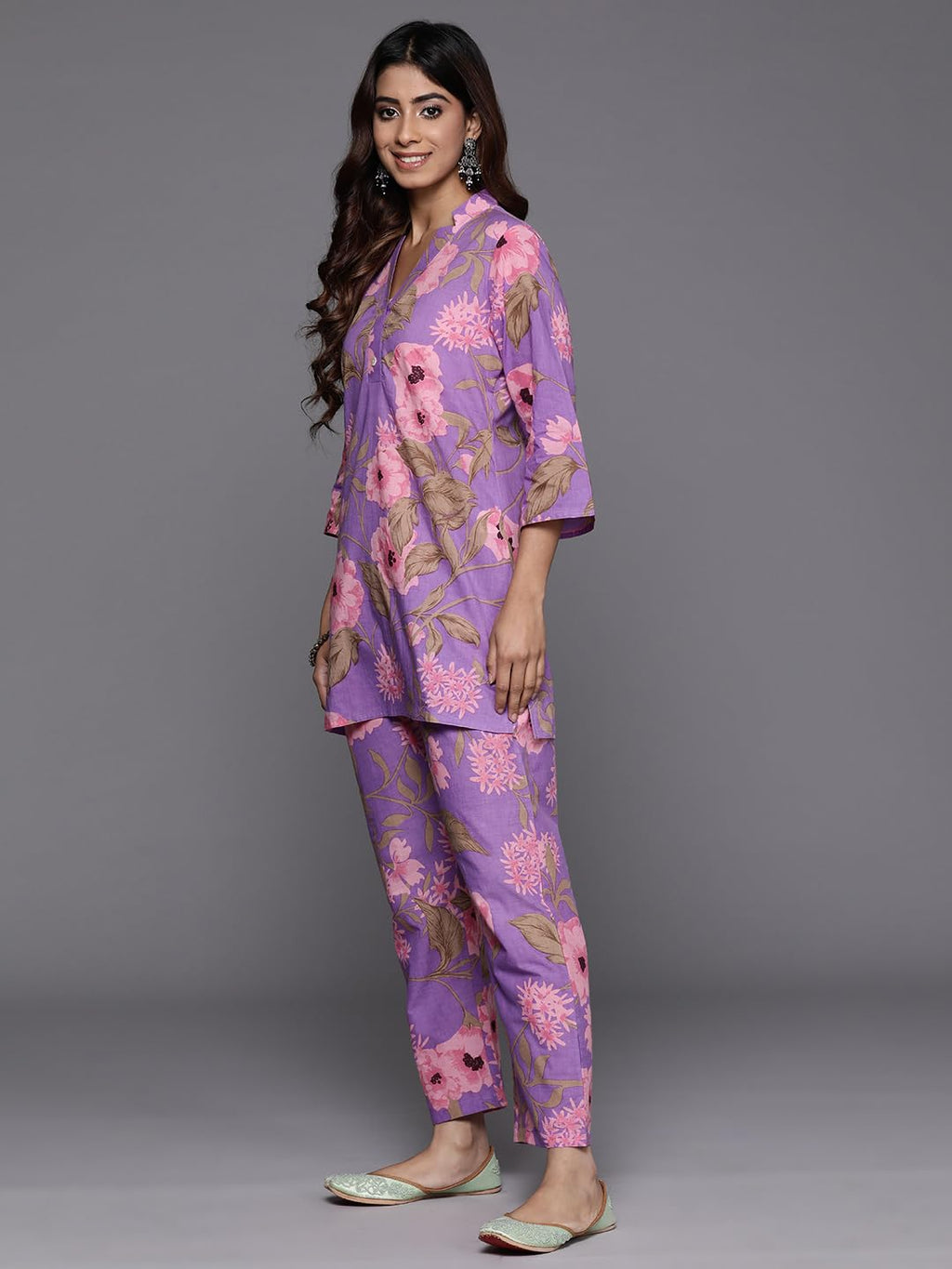Varanga Women Lavender Floral Printed Cotton Co-Ords