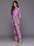 Varanga Women Lavender Floral Printed Cotton Co-Ords