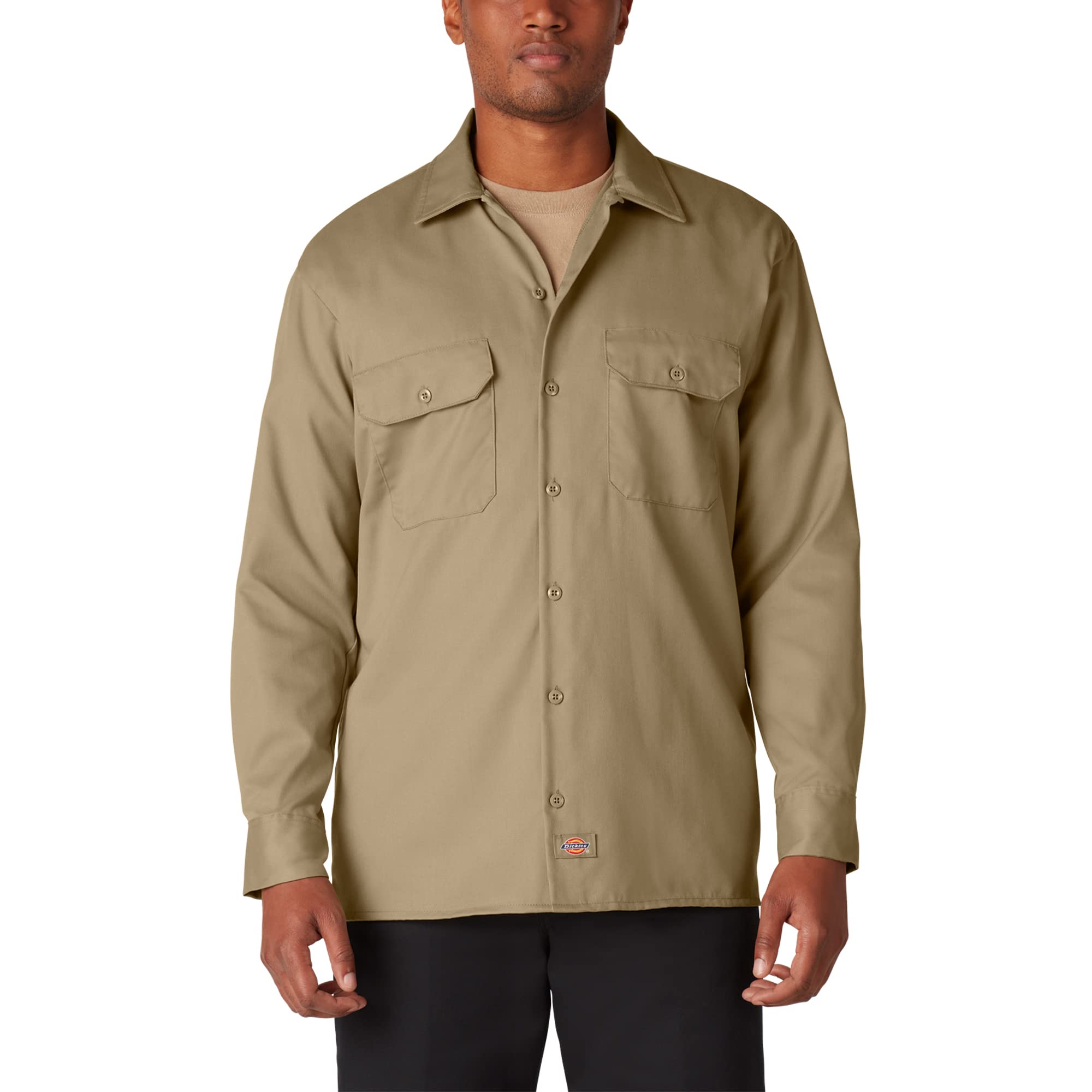 Dickies Mens Long Sleeve Work Shirt, Khaki, Extra Large