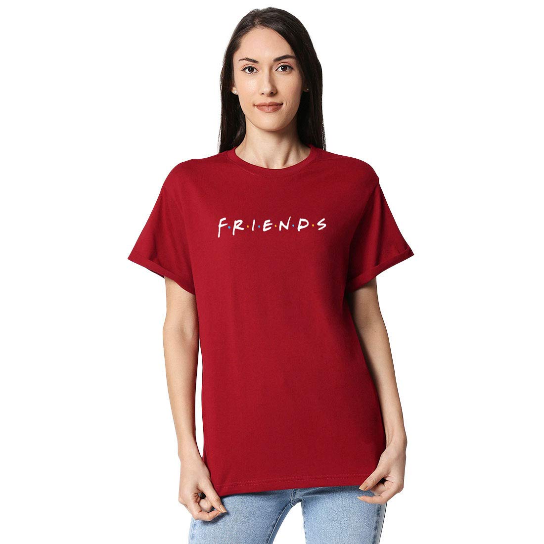 Bewakoof Womens Cotton Printed Friends Logo Boyfriend (FRL) Half Sleeve | Round Neck | T-Shirt/Tee