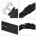 EACHE Black Leather Watch Band, Crazy Horse Genuine Leather Watchbands 22mm Watch Bands,Silver Hardware